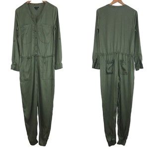 I Heart Ronson Utility Jumpsuit Women’s M Olive Green Long Sleeve One Piece